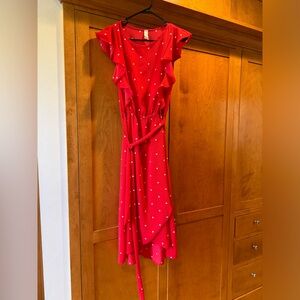 Red polka dot midi dress